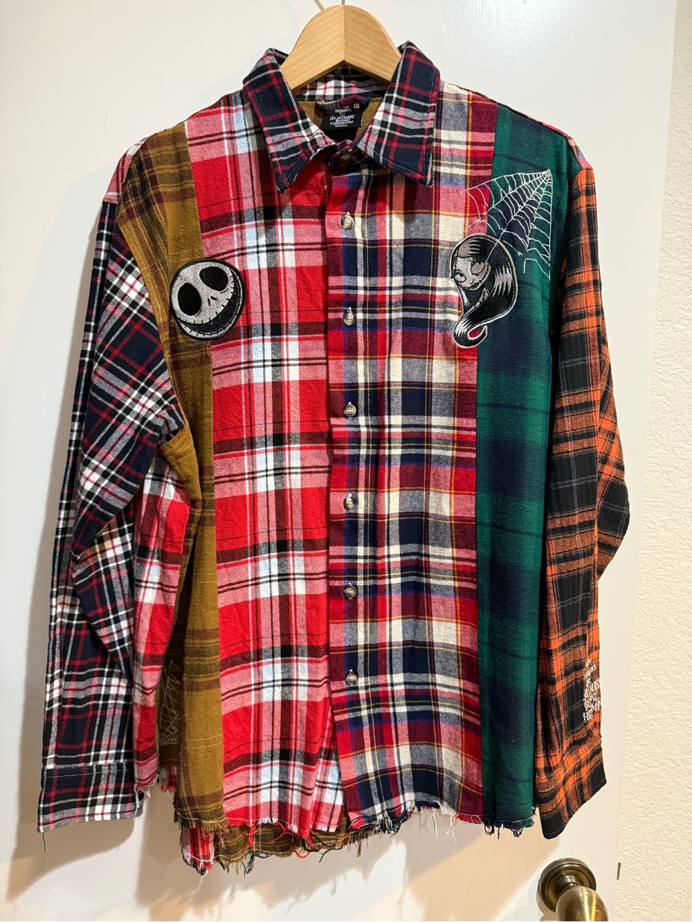 Disney The Nightmare Before Christmas Love You To Death Plaid Flannel Shirt Sz L